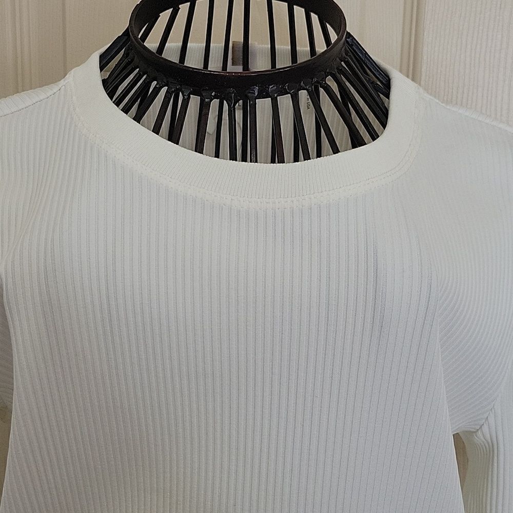DIANE VON FURSTENBERG White Ribbed Crewneck Tee Size Large NWT